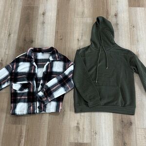 SHEIN Plaid Shacket and Olive Hoodie Set